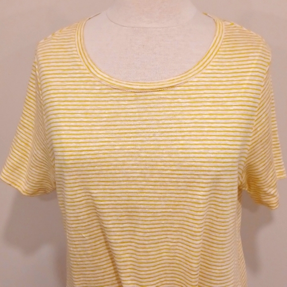Tahari Striped Linen Hem Tie Yellow & White Tee NEW- Sz. Med - Picture 3 of 8